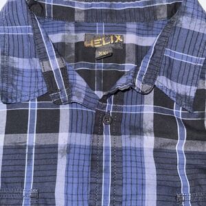 Helix Mens XXL Plaid Button Down Shirt Blue Black Splatter Grunge Streetwear